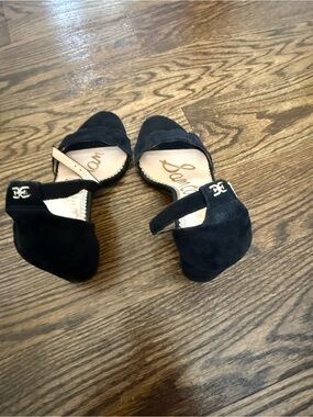 Sam Edelman Black Suede D'Orsay Ankle-Strap Flats